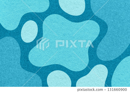 Abstract blue, turquoise and navy background with amorphous shapes and spots, paper texture in flat organic design 131660900