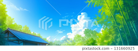 竹林、房子和藍天,動漫風格 竹林、房子和藍天,動漫風格 131660925