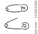 Cute safety pin hand drawn, opened and closed pins, pierced and clipping path sign 131661006