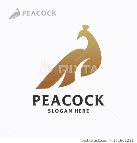 Gold Peacock Logo Vector. Wedding, spa and hotel icon. Simple peacock design template. Gold Peacock Logo Vector. Wedding, spa and hotel icon. Simple peacock design template. 131661221