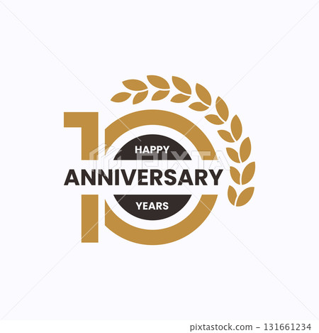 10th Anniversary Logo Vector. Celebrate logo design template with laurel motif, isolated on white background. 131661234