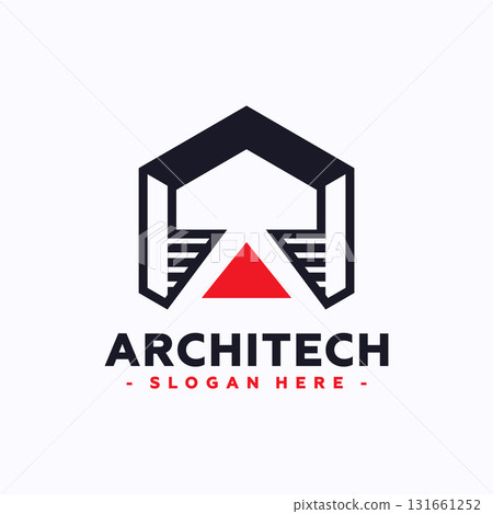 Modern building with arrow logo vector. Hexagon logo. Creative geometric logo design concept. 131661252