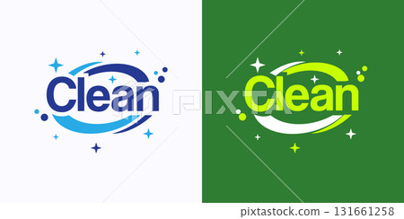 Set of Cleaning Service Lettering Logo Vector. Creative icon for washing and laundry, badge template design, and emblem for cleaning companies. 131661258