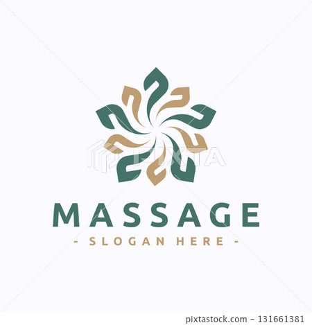 Elegant massage logo design with floral abstract shape. Suitable for spa, wellness center, beauty salon, therapy, yoga, and relaxation business branding. 131661381