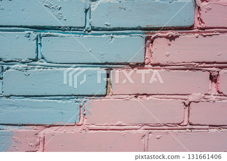 rough texture wall with pastel finish in blue and pink tones. closeup. rough texture wall with pastel finish in blue and pink tones. closeup. 131661406