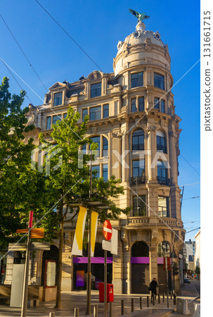 Monumental baroque office building on corner of Meir and Huidevettersstraat streets in Antwerp 131661715