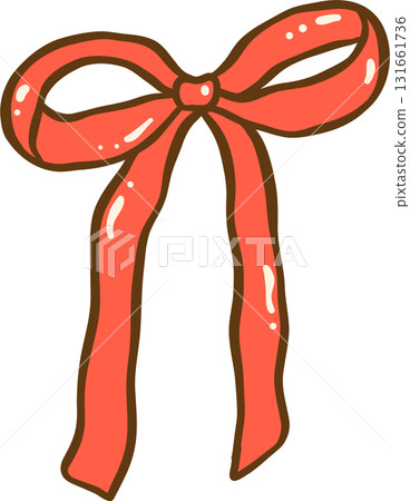Cute Red Ribbon Bow Coquette Illustration Hand Drawn 131661736