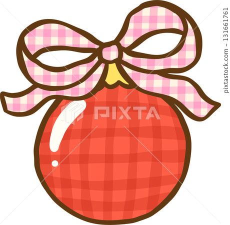 Gingham Christmas Red Ornament with Pink Ribbon Hand Drawn, Coquette Preppy Christmas Gingham Christmas Red Ornament with Pink Ribbon Hand Drawn, Coquette Preppy Christmas 131661761