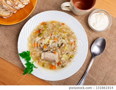 Rassolnik - Traditional Russian soup with pickled cucmbers Rassolnik - Traditional Russian soup with pickled cucmbers 131661914