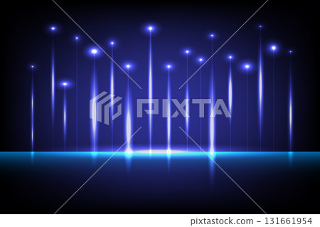 Futuristic neon light beams on dark stage background Futuristic neon light beams on dark stage background 131661954