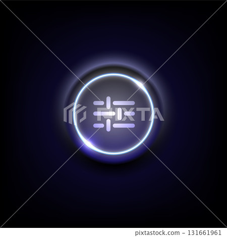 Glowing futuristic button with digital abstract symbol on dark background Glowing futuristic button with digital abstract symbol on dark background 131661961