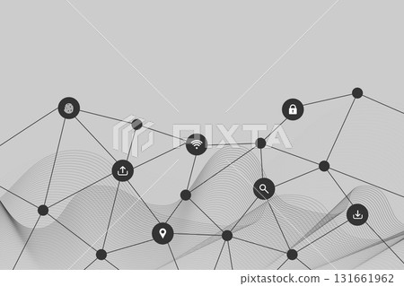 Abstract digital network with technology icons and connections 131661962