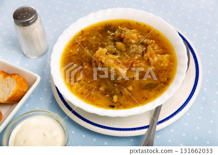 Traditional Russian dish is cabbage soup Traditional Russian dish is cabbage soup 131662033