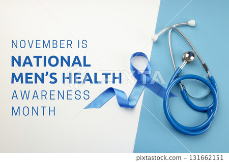 Men's Health Month: Blue ribbon and stethoscope Men's Health Month: Blue ribbon and stethoscope 131662151