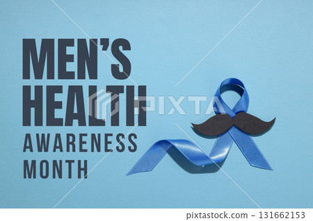 Blue ribbon symbolizing men's health awareness with mustache Blue ribbon symbolizing men's health awareness with mustache 131662153