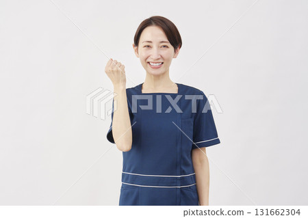 Female beauty nurse fist pump white background Female beauty nurse fist pump white background 131662304