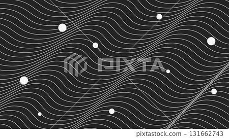 Minimal Wavy Line Background with White Dots on Black 131662743