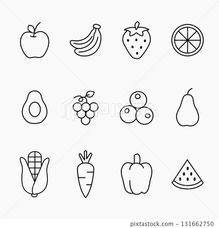 Simple fruit and vegetable line icons set 131662750