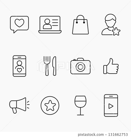 Lifestyle and user generated content outline icon set Lifestyle and user generated content outline icon set 131662753