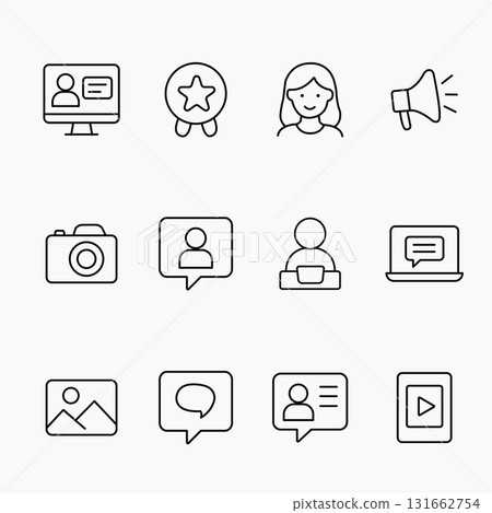 Outline icon set for user generated content and lifestyle Outline icon set for user generated content and lifestyle 131662754