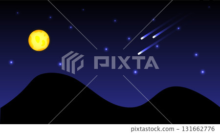 Night Sky Illustration with Moon, Stars, and Shooting Meteors Night Sky Illustration with Moon, Stars, and Shooting Meteors 131662776