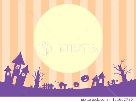 Simple and stylish Halloween moon frame background illustration, horizontal, orange purple, copy space, vector png 131662780