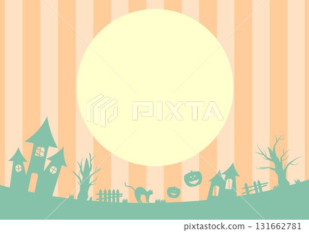 Stylish Halloween moon frame background illustration, horizontal, green and orange, copy space 131662781
