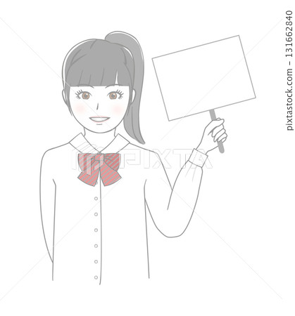 Female student holding a board 131662840