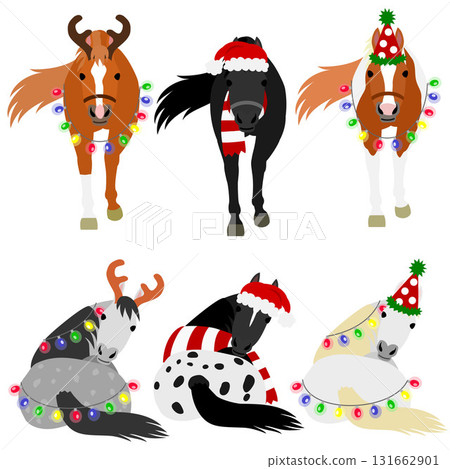 A group of horses in Christmas costumes 131662901