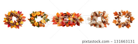 Vibrant autumn wreaths with seasonal decor, created AI, PNG 131663131