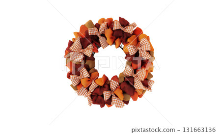 Vibrant fall wreath with bows for celebrations, created AI, PNG 131663136