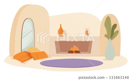 Warm colors brighten a cozy living room, created AI, PNG 131663148