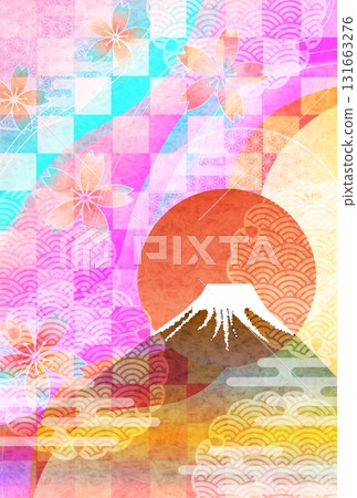 富士山日出新年卡片背景 131663276