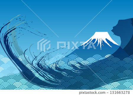 Mount Fuji wave New Year's card background 131663278