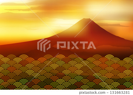 富士山波新年賀卡背景 富士山波新年賀卡背景 131663281