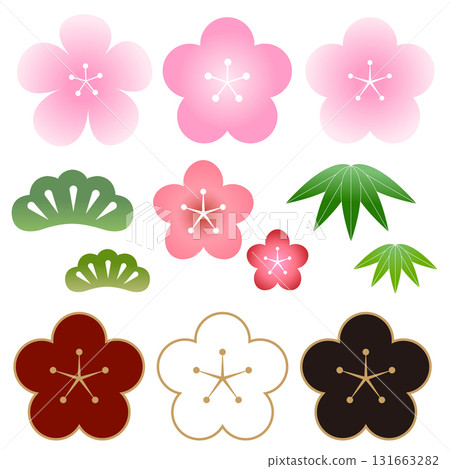 Pine, bamboo, plum, New Year's card, flower icon Pine, bamboo, plum, New Year's card, flower icon 131663282