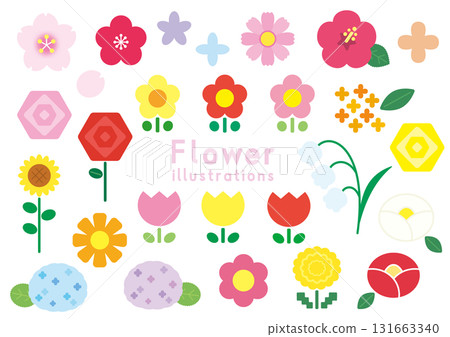 Cute seasonal flower illustration material set 131663340