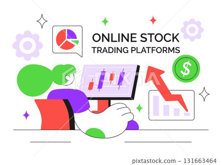 Online Stock Trading Platforms Illustration Featuring Buying and Selling Digital Assets Like Bitcoin for Potential Profit or Investment Purposes 131663464