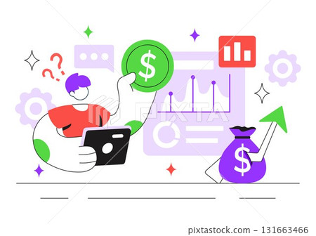 Online Stock Trading Platforms Illustration Featuring Buying and Selling Digital Assets Like Bitcoin for Potential Profit or Investment Purposes 131663466