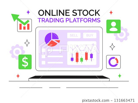 Online Stock Trading Platforms Illustration Featuring Buying and Selling Digital Assets Like Bitcoin for Potential Profit or Investment Purposes 131663471
