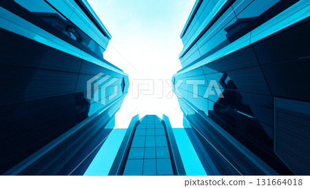 Bottom-up view of a modern building made of glass and concrete 131664018