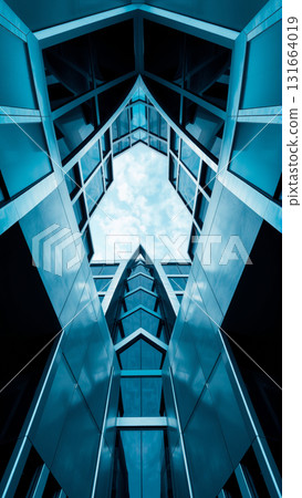 Bottom-up view of a modern building made of glass and concrete 131664019