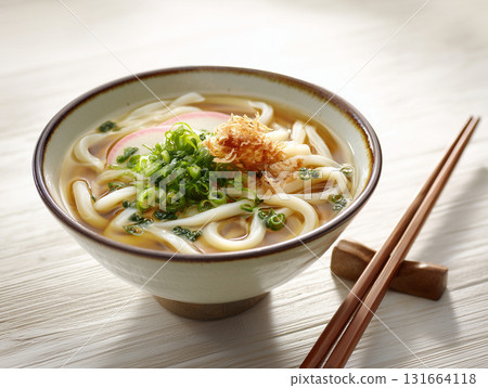 Japanese home-cooked udon noodles served Japanese home-cooked udon noodles served 131664118