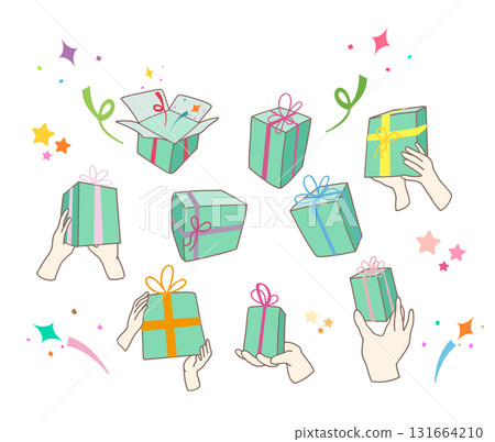 很多帶有絲帶的禮物 131664210