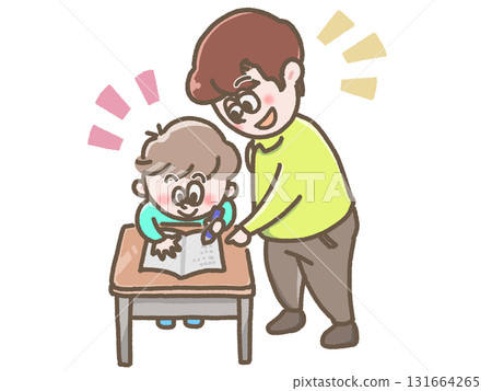男孩和老師在書桌前學習的插圖 131664265