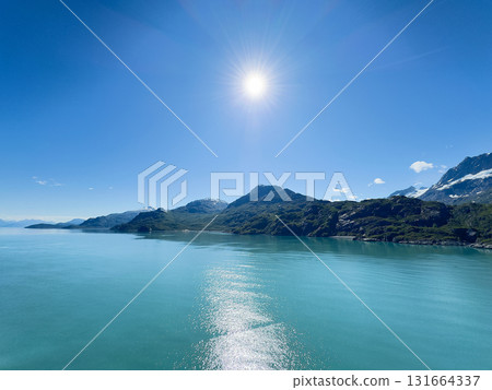 Sun, sea and mountain landscape, foreground of Lamplugh Glacier, Glacier Bay National Park, late August 2025 131664337