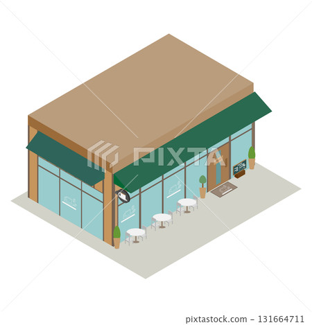 等距咖啡館日本街角的現代咖啡店建築材料 131664711