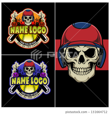 Softball tournament logo with halloween concept. Baseball Tournament Logo with a crest halloween theme Softball tournament logo with halloween concept. Baseball Tournament Logo with a crest halloween theme 131664712