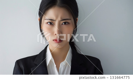 Angry office worker, middle-aged Japanese woman 131664775