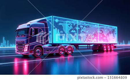 Global Connectivity Visualized Through Neon Freight Vehicle Innovation Global Connectivity Visualized Through Neon Freight Vehicle Innovation 131664809